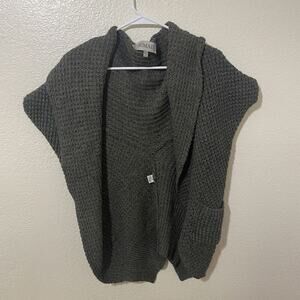 Remain Chunky Knit Gray Sweater Crochet Open Cardigan Dolman Short Sleeve Sz S